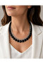 Natural Stone Necklace; Black Onyx and Silver Color Steel Chain - 2