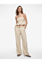 X Melis Ağazat - Linen Blend Wide Leg Striped Trousers with Belt