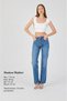 Women's Crystal Stone Detailed Straight Fit Blue Denim Jean Trousers - Modern Cut & Comfortable Fit