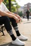 6 Pairs of Cotton Long Unisex Black Sports Socks with Striped Pattern Tennis Size Men's Women's Socks - 4