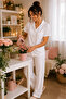 Women's White Buttoned Pajama Set Short Sleeve Comfortable Home Wear