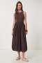 Flexible Knitted Top and Poplin Skirt Dress Lub0370 Brown - 2