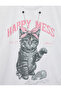 Short Sleeve Chain Necklace Detailed Cotton Cat Print T-Shirt - 5