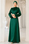 Satin Hijab Graduation Evening Dress with Feather Detail on the Sleeve, Suitable for Events and Engagement