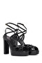Women's Black Ankle Buckle Platform Thick High Heel Patent Leather Sandals 26Sfd162016 - 2