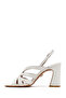 Women's Cream Ankle Buckle Patterned Thick Heeled Shoes Genuine Leather Sandals 25Sfd161626 - 4