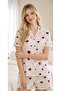 Women's Heart Patterned Button-Down Short Sleeve Shorts Pajama Set – Comfortable & Stylish Summer Loungewear 76-104 - 2
