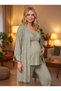 New Season Green Woven Summer Nursing-Specific Special Design Short Sleeve Maternity Pajama Set 3-Piece Set