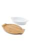 Natura Oval Baking Dish With Bamboo Base 800ml- White - 4