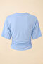 Women's T-Shirt Short Batwing Sleeve Crew Neck Side Gathered Pleated Sandy Blouse - 2