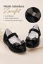 Girl's Bow Detailed Black Ballerina Shoes Size 32 with Ankle Strap Special Occasion Casual Shoes - 3