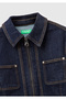 Women's Navy Blue Cotton Blend Zippered Patched Pocket Denim Jacket - 4