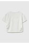 Girl's White T-Shirt with Gathered Side Detail, Printed and Embroidered Front - 2