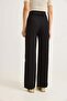Two-Button Stylish Fabric Wide-Leg Trousers Black - 5