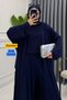 Women's Combed Cotton Long Cardigan Blouse with Wide-Legged Trousers 3-Piece Abaya Set 3205 Navy Blue - 2