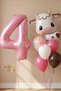 Safari Concept Cute Cow and Pink Number Balloon Set 4 Years Old Safari Cow Concept Birthday Balloon Set
