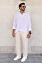 Comfortable Cut Men's Beige Trousers with Leg Detail 6532