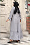 فستان بخصر مطاطي وأكمام مطاطية 2149-01 رمادي - 6