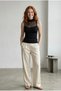 Black Viscose Closed Collar Tulle Detailed Sleeveless Bodysuit