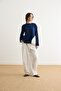 Cotton Lace Detailed T-Shirt Navy Blue - 6