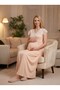 New Season Vanilla Summer Full Length Stylish Lace Detailed Design Buttoned Short Sleeve Maternity Nightgown - 5