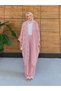 Women's Tulle Floral Embroidered Bat Sleeve Linen Suit - 2