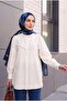 Guipure Tasseled Raw Linen Look Balloon Sleeve Shirt -Ecru - 4