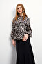 Leopard Patterned Blouse Skirt Set - Mink - 3