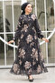 Floral Patterned Black Hijab Dress 50355S