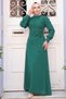 Button Detailed Light Green Hijab Dress 2703Ay - 2
