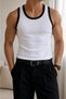 Men's Halter Neck Sports Lycra Tank Top White Black Contrast