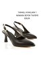 Black Leather Pointed Toe Open Back Big Buckle 5cm Goblet Heel - 2