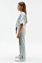 Girl's 2-Piece Cotton Set: Printed Short-Sleeve Basic T-Shirt & Elastic Waist Slit-Slit Wide-Leg Sweatpants - 3