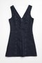 Women's V-Neck Sleeveless Navy Blue Mini Denim Dress - 3
