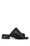 Women's Genuine Leather Black Leather Heeled Slippers