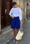 Cobalt Blue Pleated Women's Bermuda Shorts Mg2483