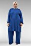 38014 Large Size Indigo Basic Combed Cotton Tunic