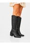 Ptn Lotus Women's Western Cowboy Zipper Detail Embroidered Heeled Boots-Black - 2