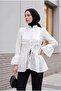 Hakim Yaka Buttoned Front Lined Ruffled Polyviscon Tunic -White