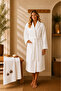 Newneva Cotton Embroidered Shawl Collar Bathrobe Hair Towel Set - 3