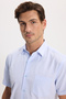 Men's Regular Fit Classic Cut Cotton Short Sleeve Dobby Blue Shirt - 6