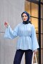 Hakim Collar Belted Lined Spanish Sleeve Oversize Lyocell Tunic - Baby Blue - 3