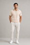 Beige 100% Cotton Piped Half-Zip Polo Neck Knitwear T-Shirt - 2