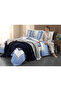 Simple Line Blue 100% Cotton Double Duvet Cover Set with Tassel Blanket