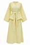 Single Button Belted Skirt with Pockets Embossed Patterned Jacquard Suit - Yellow - 6