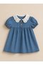 Lace Collar Short Sleeve Denim Dress