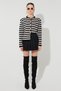 Women's Black Striped Crew Neck Padded Gold Button Detailed Knitwear Cardigan - 4