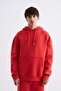Erkek Oversize Basic Kapüşonlu Sweatshirt Kırmızı