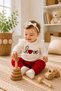 Baby Girl/Child Love Heart Embroidered Snap-Back Shoulder Baby Set 2-Piece Top and Bottom Seasonal Monthly 3-6-9-12 - 4