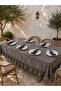 Pearl Velvet Textured Ruffled Tablecloth Smoked Gray